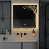 LED Spiegel Quadratisch | Touch-Schalter | Anti-Beschlag-Funktion | Warmweißes Licht - Reyze Seria Good Vibes Model 8
